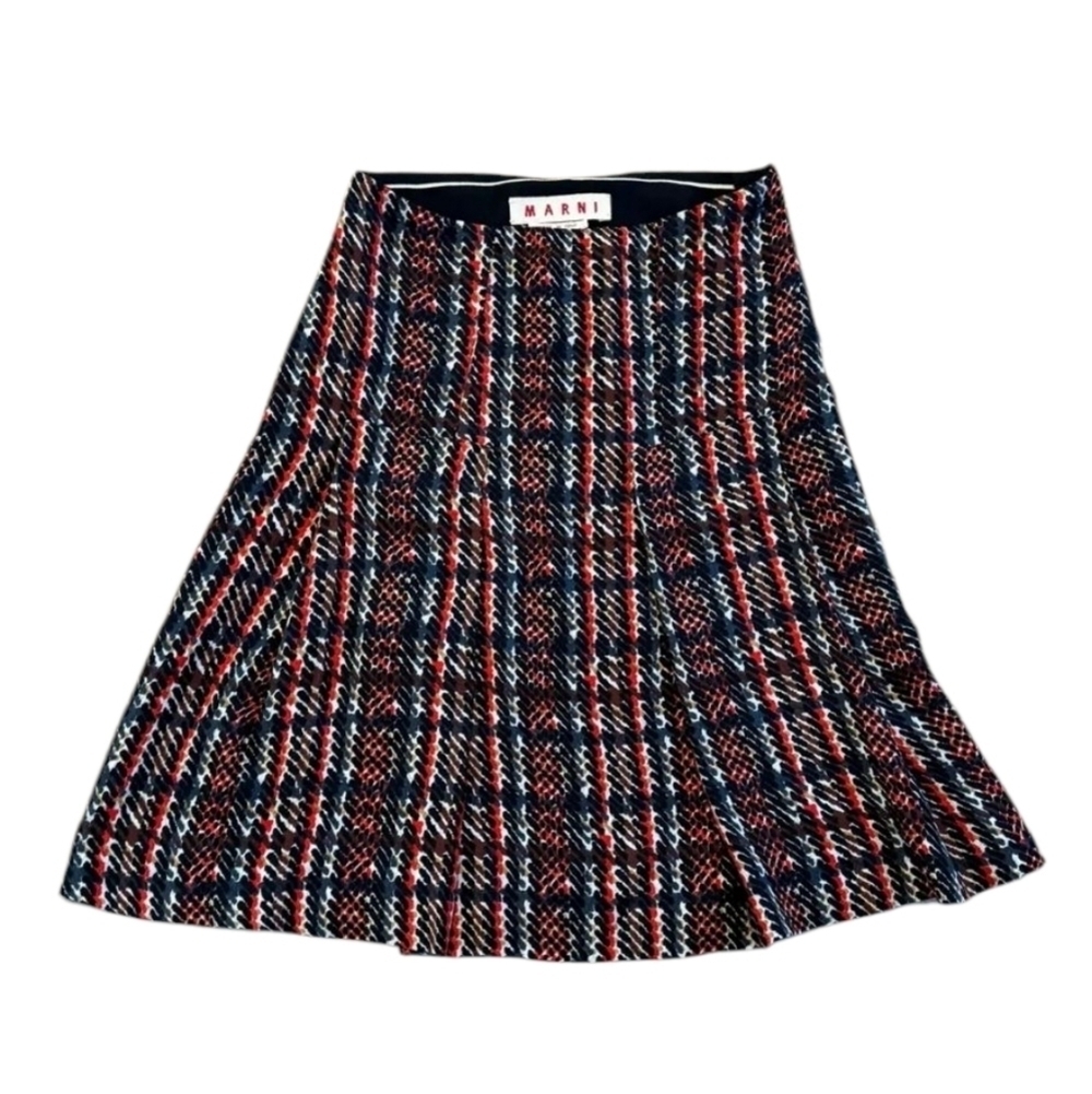MARNI Pleated A-line Plaid Silk Blend Mini Skirt  EU 38 (U.S. 8)